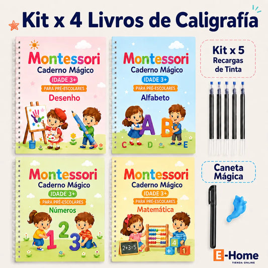 Kit x 4 Livros de Caligrafia com Tinta Mágica Reutilizável